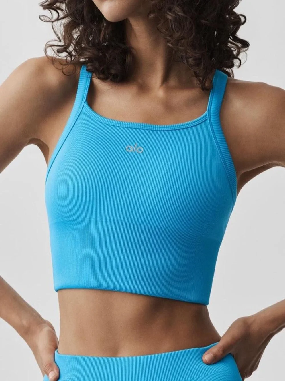 ALO Yoga Seamless Ribbed Favorite Bra Tank in Azure Blue  — Size XXS